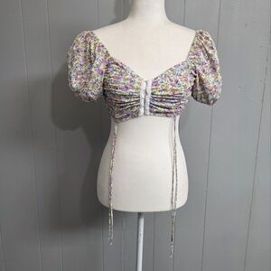 Strangers & Lovers Floral Cropped Short Sleeve Top Size S